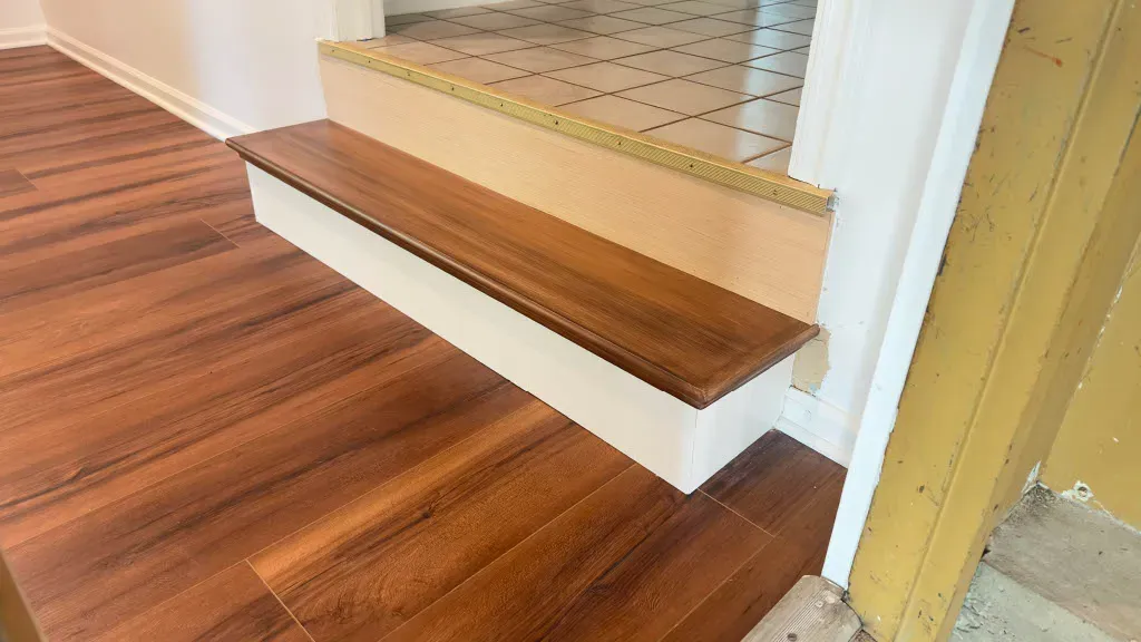 custom hardwood step into family room